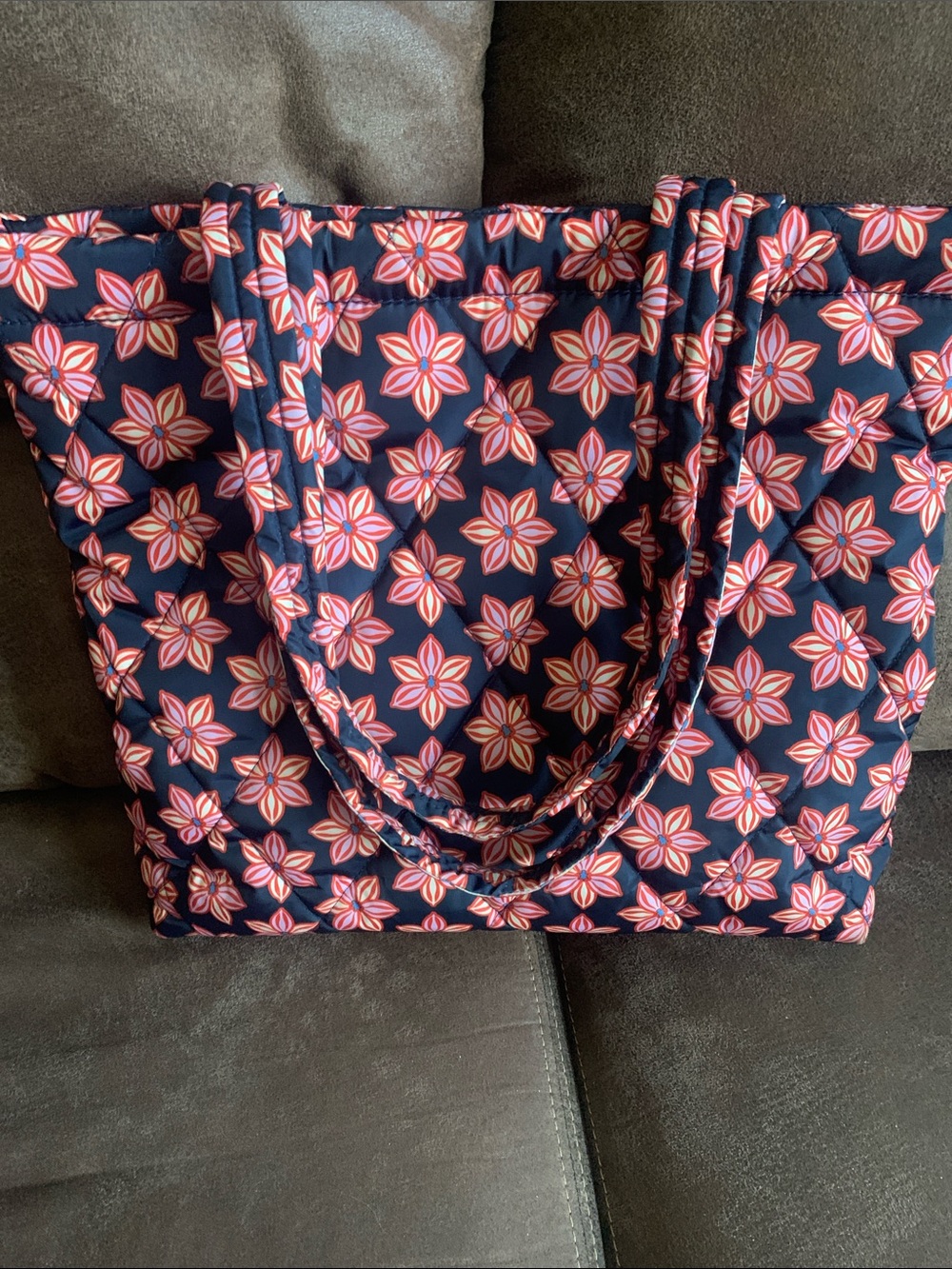 Vera Bradley Navy Quilted Tote with Pink Floral Pattern